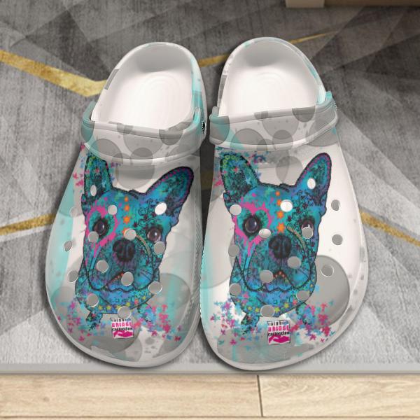 Clogs mit Hundemotiv Elli - Gartenschuhe, Gummischuhe, bunt, Unisex, Grösse 36-43, Mischling, Mix, Französische Bulldogge, Bully, Frenchi